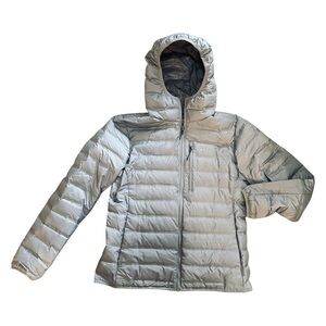 Women’s Columbia Lightweight Puffer hooded Down Jacket Reversible Gray LG
